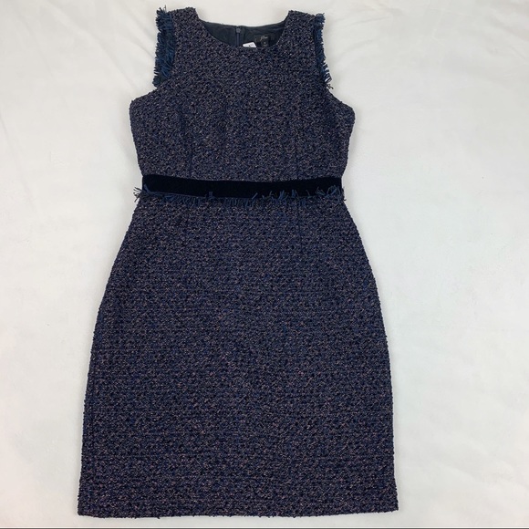 J Crew Sparkle Tweed sheath dress velvet frayed - Picture 4 of 12